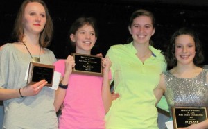 ... winners in the 14-17 age category: Madeline Lefler 3rd place - singing (left), Sara & May Borhaug 2nd place, Claire Griffin 1st place - singing