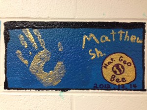 ... Matt's painted memory block at Brevard Middle School...  commemorating winning the Geography Bee three years in a row ;-) 