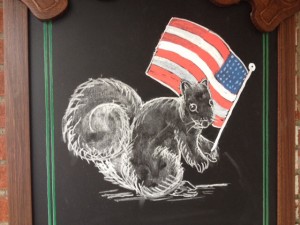 ... cute chalk drawing of patriotic white squirrel, just in time for July 4th coming up!