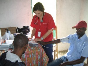 Dr. York tending to patients in Haiti